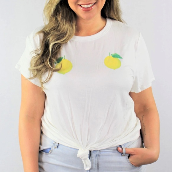 (2X) Plus Size Lemon Print Crop Top - Picture 1 of 4